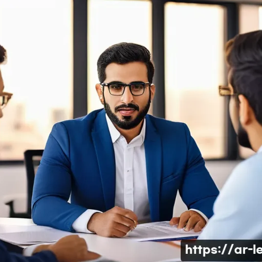 리더십 코치로서의 성장 - A professional Arab male leadership coach in a modern office setting, wearing formal business attire...