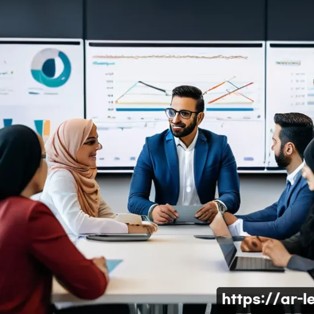 리더십 코치로서의 성과 측정 - A professional training session in a modern corporate office setting, featuring an Arabic male leade...